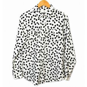 Karl Lagerfeld Paris White & Black Sunglasses Print Button-Up Blouse Small